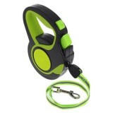 Lesă retractabilă mecanică pentru c&acirc;ini, 8 m, neagră cu verde, pentru talie mare, CMCLASS