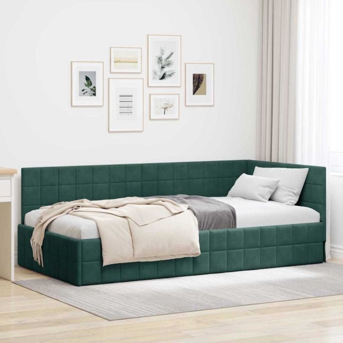 vidaXL Cadru de pat colțar Verde &icirc;nchis 100 x 200 cm Catifea