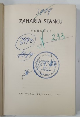 VERSURI de ZAHARIA STANCU , 1962 , FORMAT MIC foto