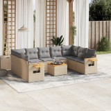 vidaXL Set canapele de grădină cu perne, 10 piese, bej, poliratan 3259525