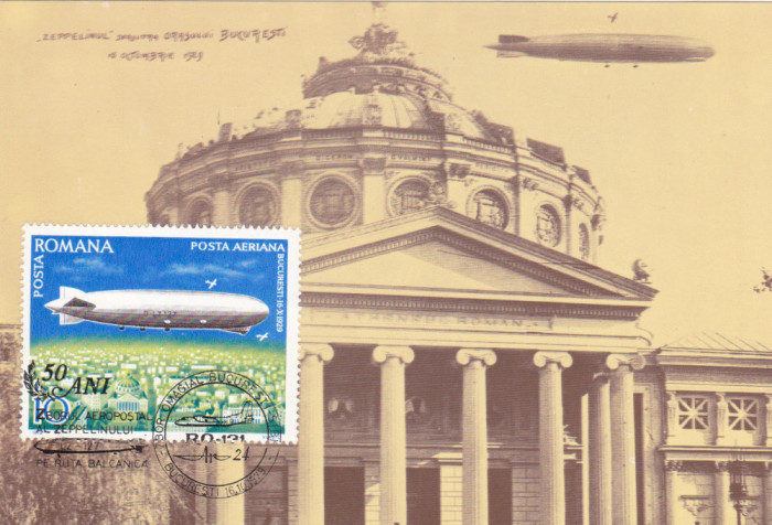 CP ROMANIA Zeppelin LZ 127 SURVOLAND ORASUL BUCURESTI 1979 - 50 DE ANI