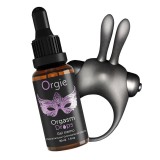 Set ORGIE Orgasmic Bunny, gel intim Orgasm Drops cu efect de răcire și &icirc;ncălzire + inel pentru penis cu 10 funcții de vibrație (mov)