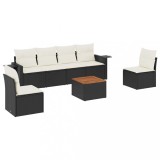 Cumpara ieftin Set canapele de gradina cu perne, 7 piese, negru, poliratan