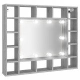 Dulap cu oglindă și LED, gri sonoma, 91x15x76,5 cm