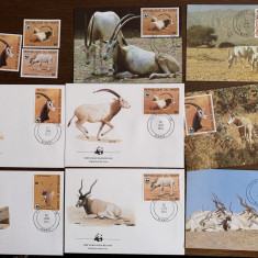 niger - antilopa addax - serie 4 timbre MNH, 4 FDC, 4 maxime, fauna wwf