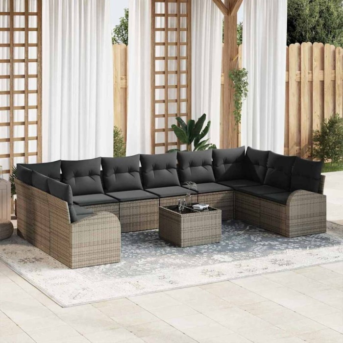 vidaXL Set de canapele pentru grădină 11 pcs Gri Rattan poli 3346229