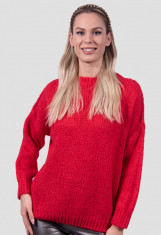 Pulover tricotat, rosu, oversize foto
