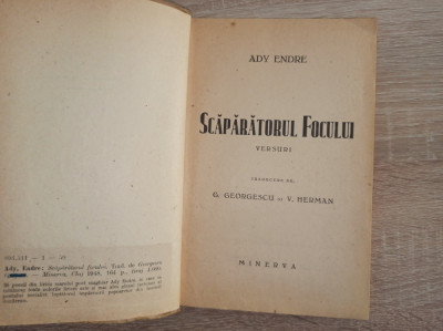 Ady Endre - Scaparatorul focului,1948* semnaturi olografe traducatori foto