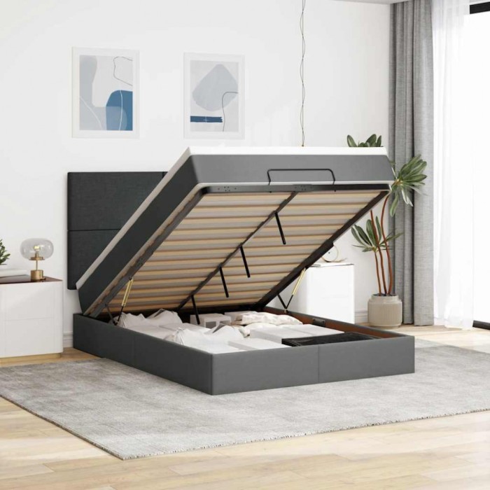 vidaXL Cadru pat otoman cu saltea țesătură gri &icirc;nchis 140x200 cm 3313928