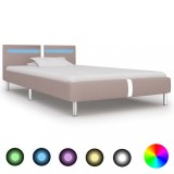 VidaXL Cadru pat cu LED, cappuccino, 90x200 cm, piele artificială