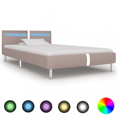vidaXL Cadru pat cu LED, cappuccino, 90x200 cm, piele artificială foto