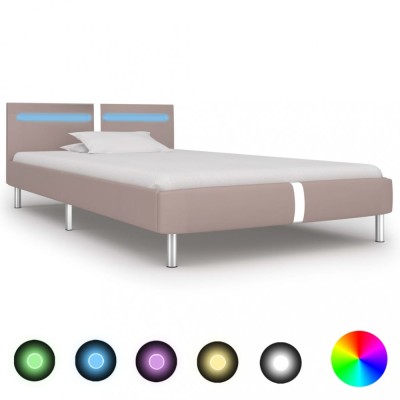 vidaXL Cadru pat cu LED, cappuccino, 90x200 cm, piele artificială 280861 foto