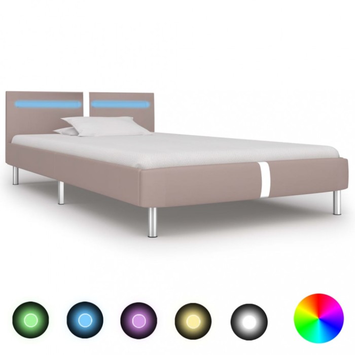 vidaXL Cadru pat cu LED, cappuccino, 90x200 cm, piele artificială 280861
