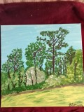 TABLOU PE PANZA CU SASIU NOU 50X50 CM PEISAJ ACRILIC PRET 100 LEI NEGOCIABIL