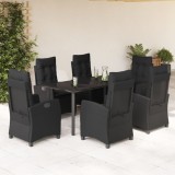 VidaXL Set mobilier de grădină cu perne, 7 piese, negru, poliratan