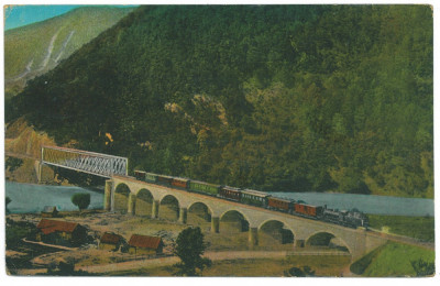 5393 - TURNU ROSU, Sibiu, Train on the Bridge - old postcard - used - 1915 foto