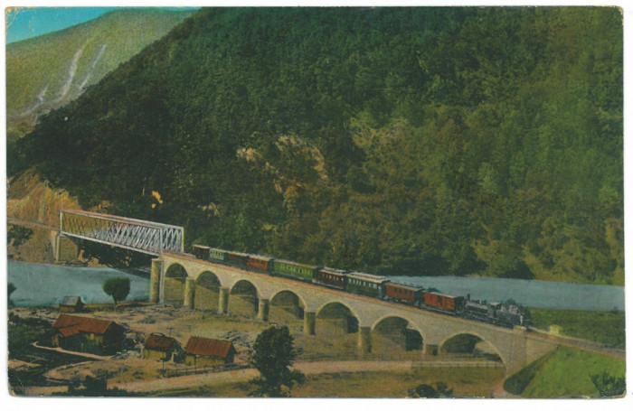 5393 - TURNU ROSU, Sibiu, Train on the Bridge - old postcard - used - 1915