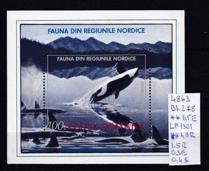 1992 Fauna din Regiunile Nordice Bl.278 LP1301 MNH Pret 1,4+1 Lei