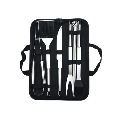 Set 9 ustensile pentru gratar, flippy, din otel inoxidabil, geanta oxford, argintiu foto