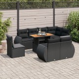 VidaXL Set mobilier de grădină cu perne, 9 piese, negru, poliratan 3327275