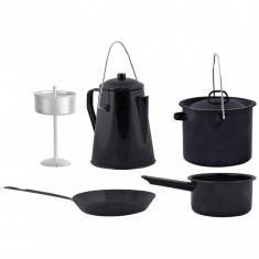 Set de gătit pentru exterior, 4 piese, negru, FF215