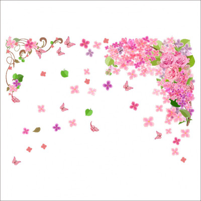Sticker decorativ, Flori roz cu fluturasi 115 cm, 139-1STK foto