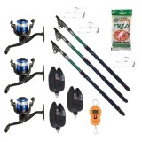 Set 3 lansete eastshark 2,7m, 3 senzori, 3 mulinete, cantar, pufuleti si monturi