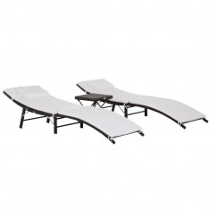 Outsunny Set Mobilier de Grădină din Ratan Crem cu Măsuță și 2 Șezlonguri pentru Relaxare în Aer Liber 102x19x60 cm | Aosom Romania