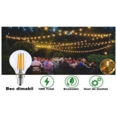 Ghirlanda luminoasa cu becuri led cu filament 4w, de exterior, 15 m lungime, 30 becuri