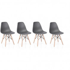 Set scaun stil scandinav, 4 bucati, lemn si PP, gri, max 125 kg, 46x50x82 cm GartenVIP DiyLine foto