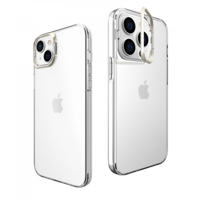 Husa de protectie pentru iphone 14, cu suport metalic pentru camera, bracket series, flippy, protectie antisoc, pc mat, silicon moale pe margini, tran foto