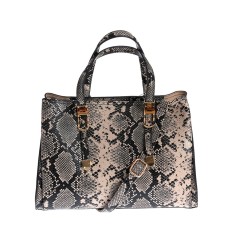 Geanta eleganta cu imprimeu piele de sarpe si accesorii aurii