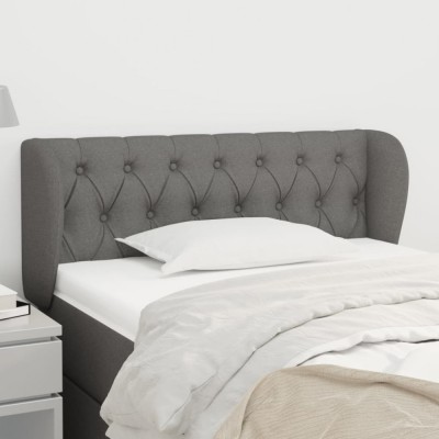 vidaXL Tăblie de pat cu aripioare gri &amp;icirc;nchis 93x23x78/88 cm textil 3117463 foto
