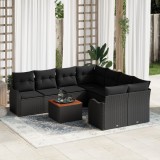 vidaXL Set de canapea pentru grădină 9 pcs Negru Mare Rattan, Lemn