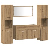 Cumpara ieftin Set mobilier de baie, 4 piese, stejar artizanal, lemn prelucrat