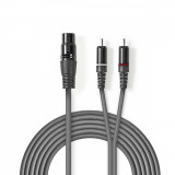 Cablu audio stereo XLR 3-Pini mama - 2x RCA tata, 2m, gri, Nedis