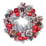 Inel decorativ de Craciun Shopiens&reg; pentru lumanare cu conuri, zapada, mere si berries, 34 cm