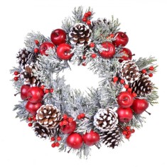 Inel decorativ de Craciun Shopiens&amp;reg; pentru lumanare cu conuri, zapada, mere si berries, 34 cm foto