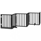 Cumpara ieftin Poarta caini pliabila cu usa 6 panouri negru, 300 cm, lemn plop