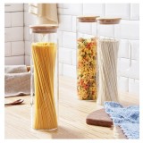 Borcan pentru Spaghete, sticla Borosilicata si capac Bambus, 30x9 cm