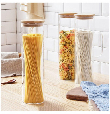 Borcan pentru Spaghete, sticla Borosilicata si capac Bambus, 30x9 cm foto