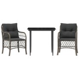 Set bistro de gradina cu perne, 3 piese, gri, poliratan