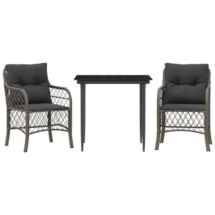 Set bistro de gradina cu perne, 3 piese, gri, poliratan