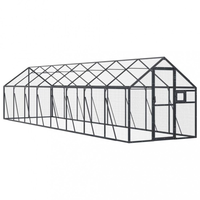 Voliera de pasari, antracit, 1,79x8x1,85 m, aluminiu