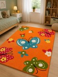 Cumpara ieftin Covor Camera Copii Fluturi 11206-160, Marime 120 x 170 cm, Portocaliu, Inaltime Fir 9 mm, Antialergic, Polipropilena, Gradinita, Cresa, Loc de Joaca
