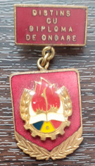 INSIGNA DE PIONIER ROMANIA - DISTINS CU DIPLOMA DE ONOARE foto