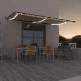 vidaXL Copertină automată cu senzor v&acirc;nt&amp;LED, galben/alb, 600x350 cm