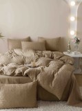Cumpara ieftin Lenjerie Pat Dublu Jacquard Finetat 6 Piese Jojo Home Bej: Cearceaf 230x250, Pilota 200x230, Fete Perna 55x80 &amp; 70x70 cm