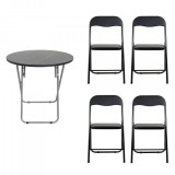 Masa plianta rotunda cu 4 scaune blat mdf 70x70cm negru Zilan ZLN6937_4S