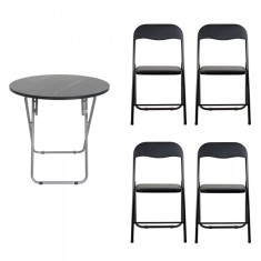 Masa plianta rotunda cu 4 scaune blat mdf 70x70cm negru Zilan ZLN6937_4S foto